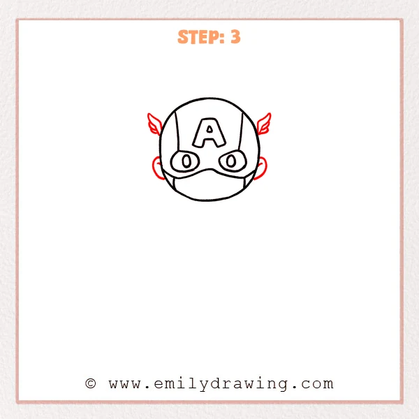 how to draw a captain america - Captain America head drawing with added small side wings and rounded ears on both sides of the helmet.